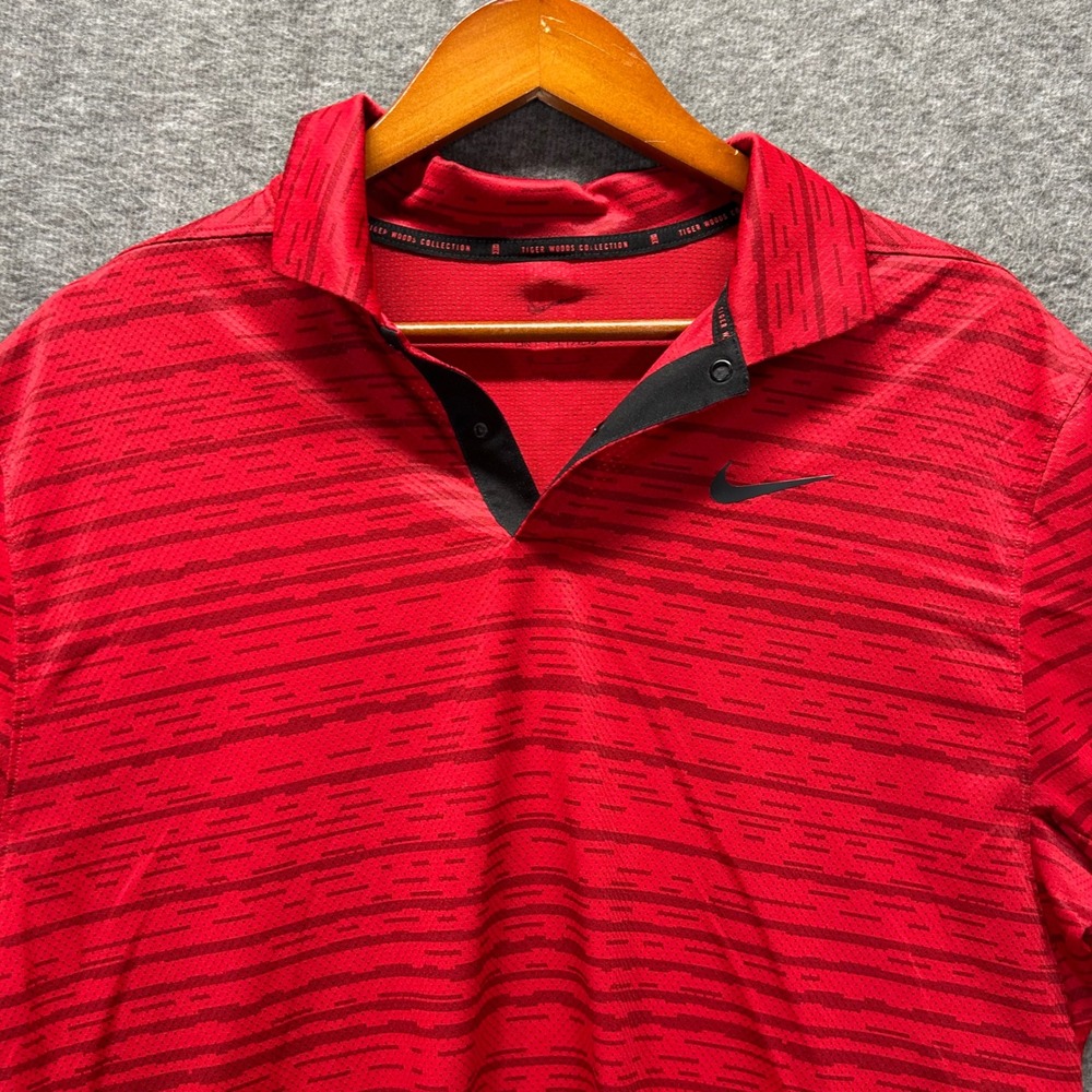 Nike Tiger Woods‎ Collection Mens Red Striped Blade Collar Golf Polo Shirt Large
